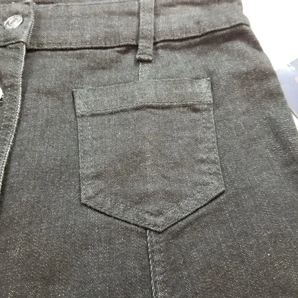 CHAPS Button Front Jean Skirt Black - Picture 3 of 8